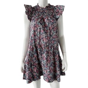 Sea Lissa Liberty Floral Smocked cotton Shift Dress w Pockets, Medium